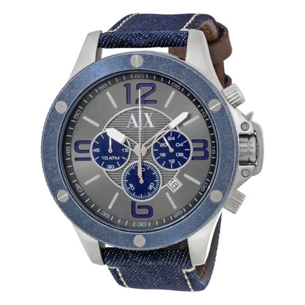 ARMANI EXCHANGE Wellworn Chronograph Grey Dial Blue Textile Men's Watch AX1517